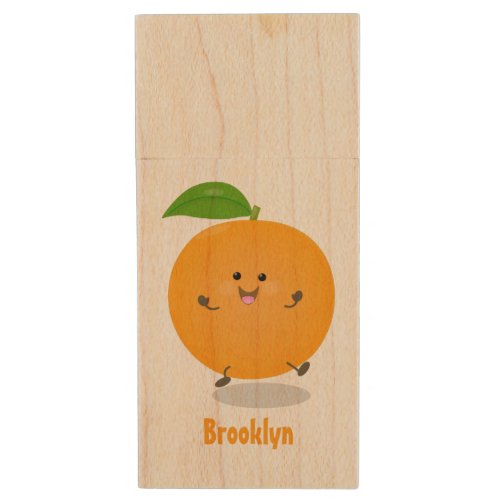 Cute dancing orange citrus fruit wood flash drive