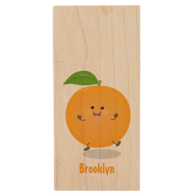 Cute dancing orange citrus fruit wood flash drive (Front Vertical)