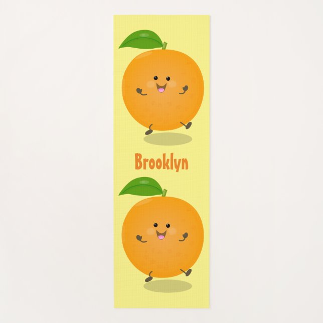 Cute dancing orange citrus fruit yoga mat (Front)