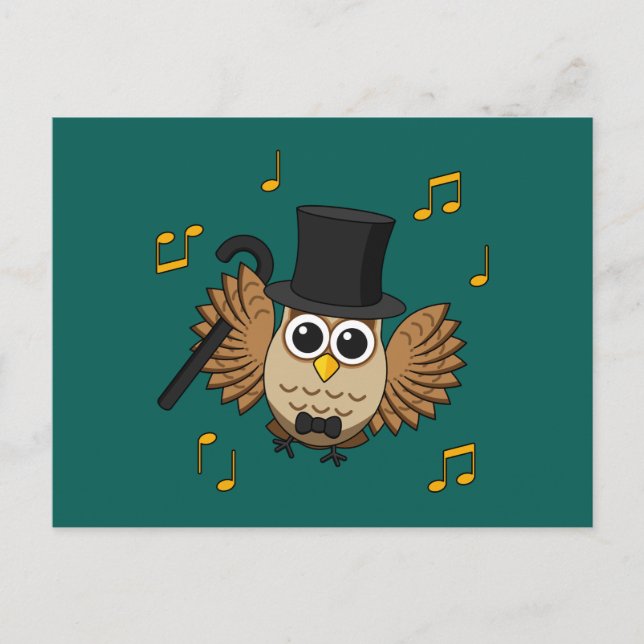 Cute Dancing Owl with Music Notes Cartoon (Front)