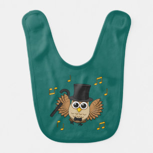 Cute Dancing Owl with Music Notes Cartoon Baby Bib