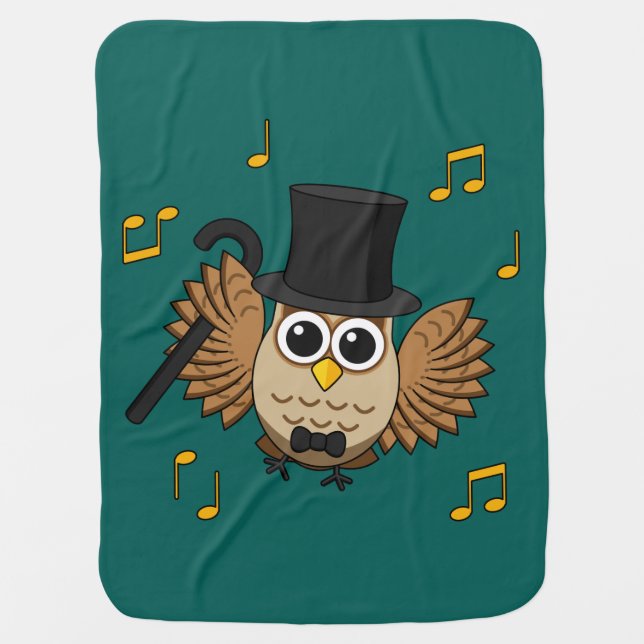 Cute Dancing Owl with Music Notes Cartoon Baby Blanket (Front)