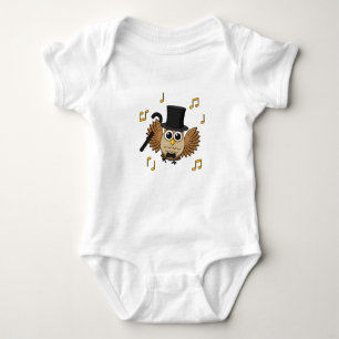 Cute Dancing Owl with Music Notes Cartoon Baby Bodysuit