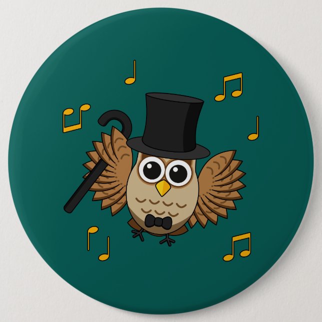 Cute Dancing Owl with Music Notes Cartoon Button (Front)