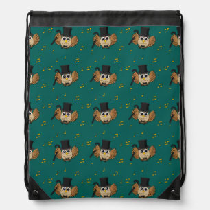 Cute Dancing Owl with Music Notes Cartoon Drawstring Bag