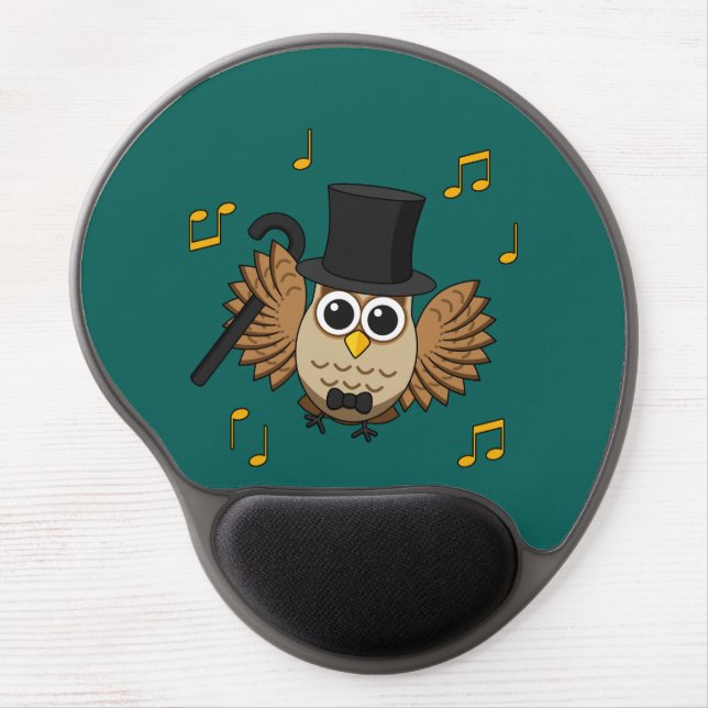 Cute Dancing Owl with Music Notes Cartoon Gel Mouse Pad (Front)