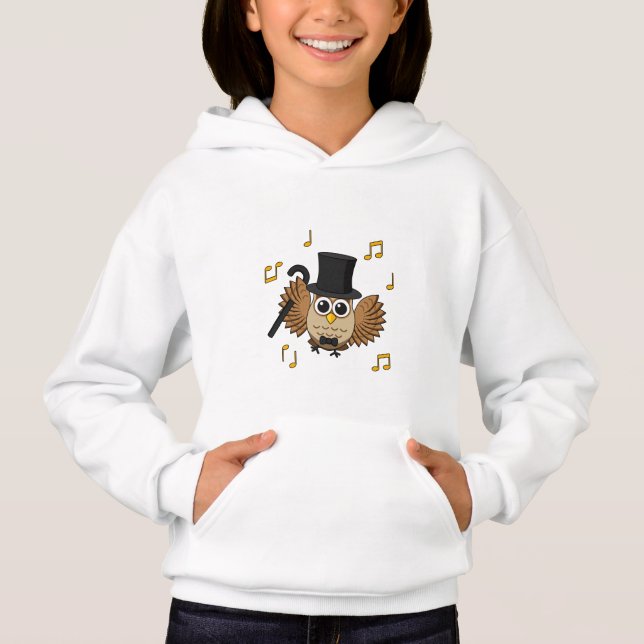 Cute Dancing Owl with Music Notes Cartoon Hoodie (Front)
