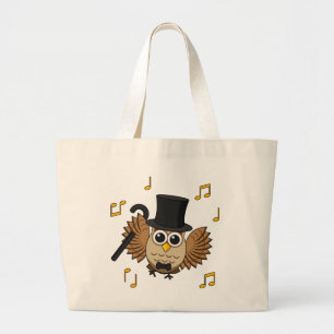 Cute Dancing Owl with Music Notes Cartoon Large Tote Bag