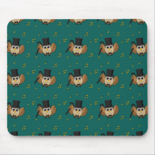 Cute Dancing Owl with Music Notes Cartoon Mouse Pad