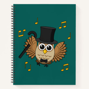 Cute Dancing Owl with Music Notes Cartoon Notebook