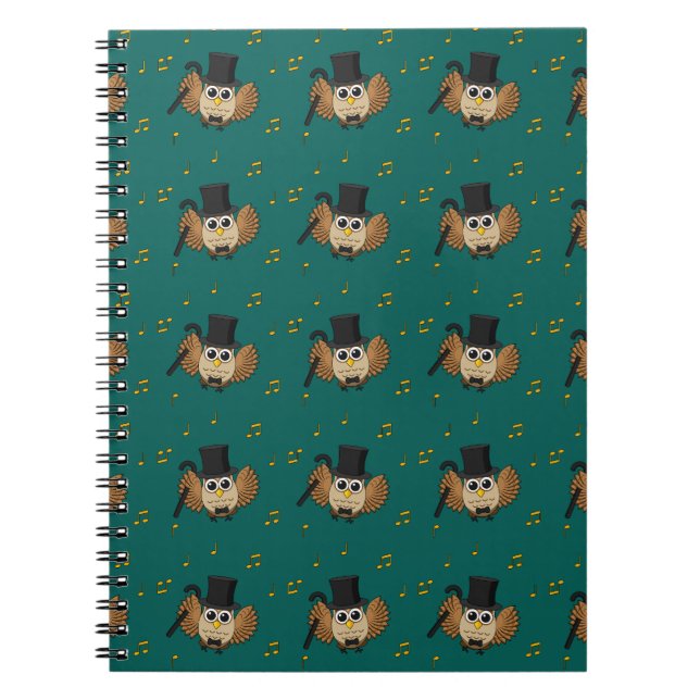 Cute Dancing Owl with Music Notes Cartoon Notebook (Front)
