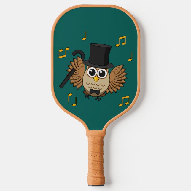 Cute Dancing Owl with Music Notes Cartoon Pickleball Paddle (Front)