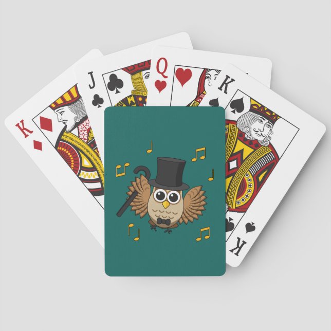 Cute Dancing Owl with Music Notes Cartoon Poker Cards (Back)