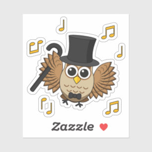Cute Dancing Owl with Music Notes Cartoon Sticker