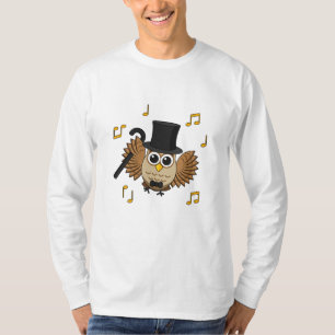 Cute Dancing Owl with Music Notes Cartoon T-Shirt