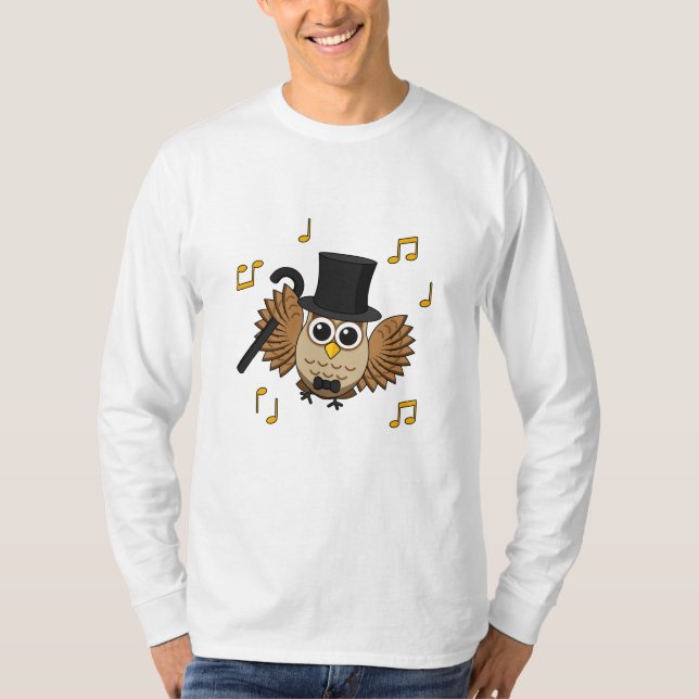 Cute Dancing Owl with Music Notes Cartoon T-Shirt (Front)