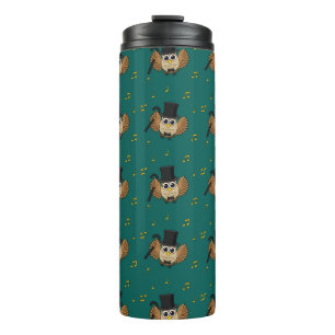 Cute Dancing Owl with Music Notes Cartoon Thermal Tumbler