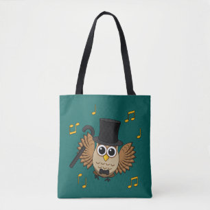 Cute Dancing Owl with Music Notes Cartoon Tote Bag