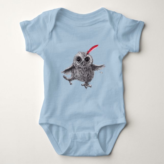 Cute Dancing Owl with Red Feather Baby Bodysuit (Front)