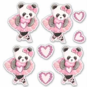 Cute Dancing Panda Bear Valentine Hearts Sticker