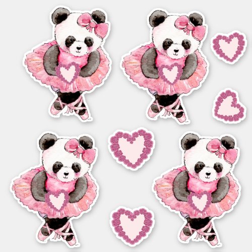 Cute Dancing Panda Bear Valentine Hearts Sticker