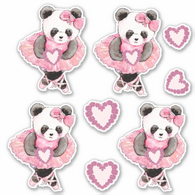 Cute Dancing Panda Bear Valentine Hearts Sticker (Front)