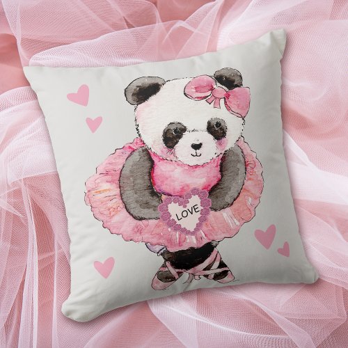 Cute Dancing Panda Bear Valentine Hearts Throw Pillow