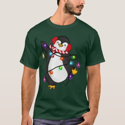 Cute Dancing Penguin Christmas Lights Xmas T_Shirt