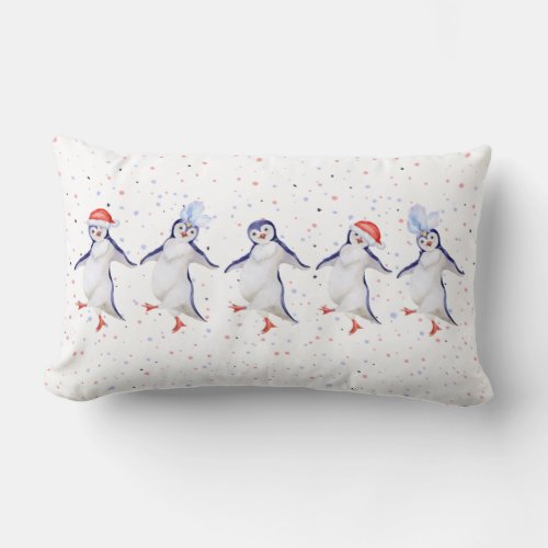 Cute Dancing Penguin Christmas Lumbar Pillow