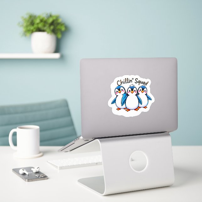 Cute Dancing Penguins Chillin’ Squad Sticker (Laptop On Desk)