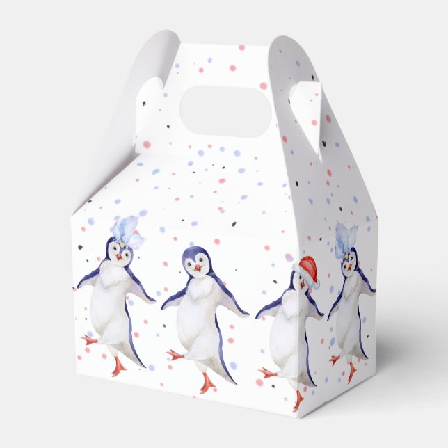 Cute Dancing Penguins Christmas Favor Boxes (Front Side)