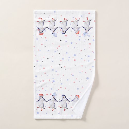 Cute Dancing Penguins Christmas Hand Towel