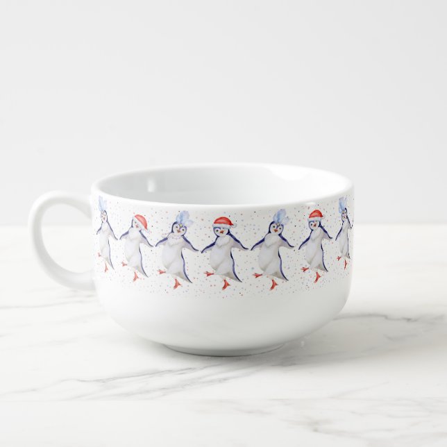 Cute Dancing Penguins Christmas Soup Mug (Right)