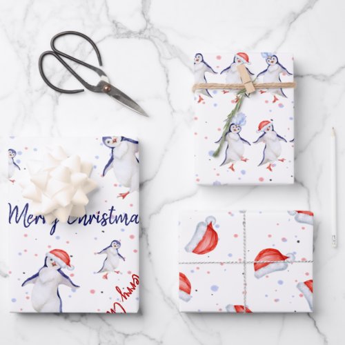 Cute Dancing Penguins Christmas Wrapping Paper Sheets