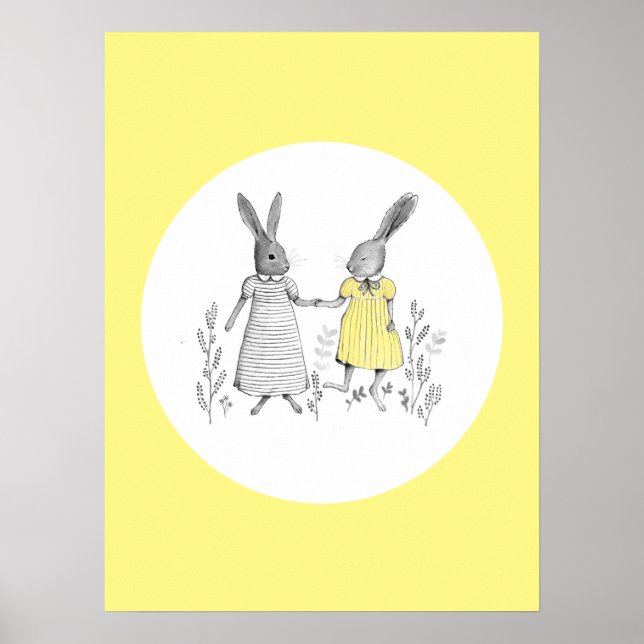Cute Dancing Rabbits Nursery Ryhme Illustration  Poster (Front)