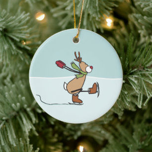 Cute Dancing Reindeer Ceramic Ornament