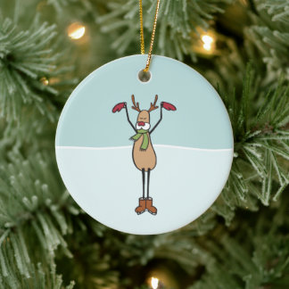 Cute Dancing Reindeer Ceramic Ornament