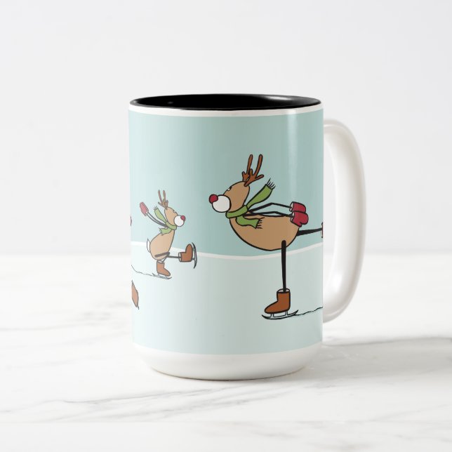 Cute Dancing Reindeer - Christmas Two-Tone Coffee Mug (Front Right)