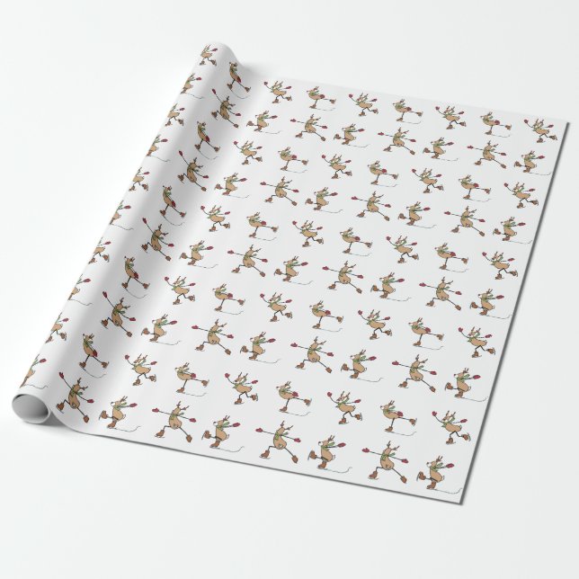Cute Dancing Reindeer Christmas Wrapping Paper (Unrolled)