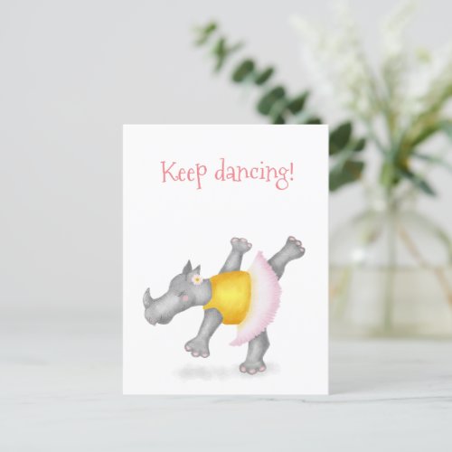 Cute dancing rhino postcard