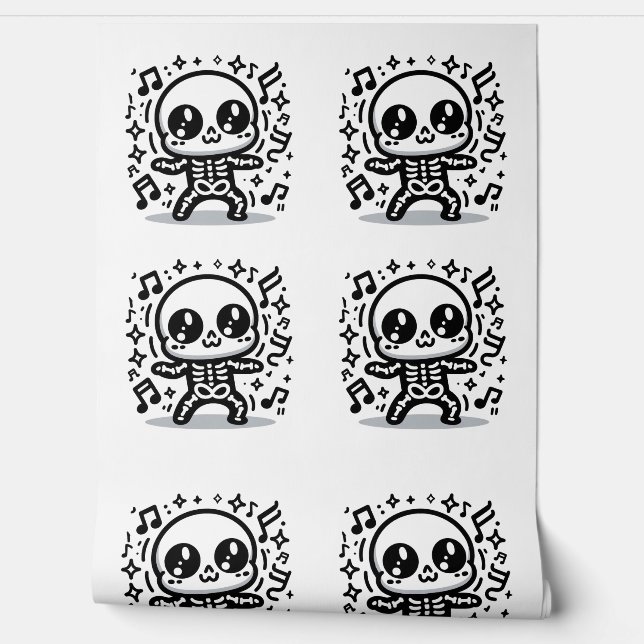 Cute Dancing Skeleton Fun Kawaii Halloween Room Wallpaper (Unrolling)
