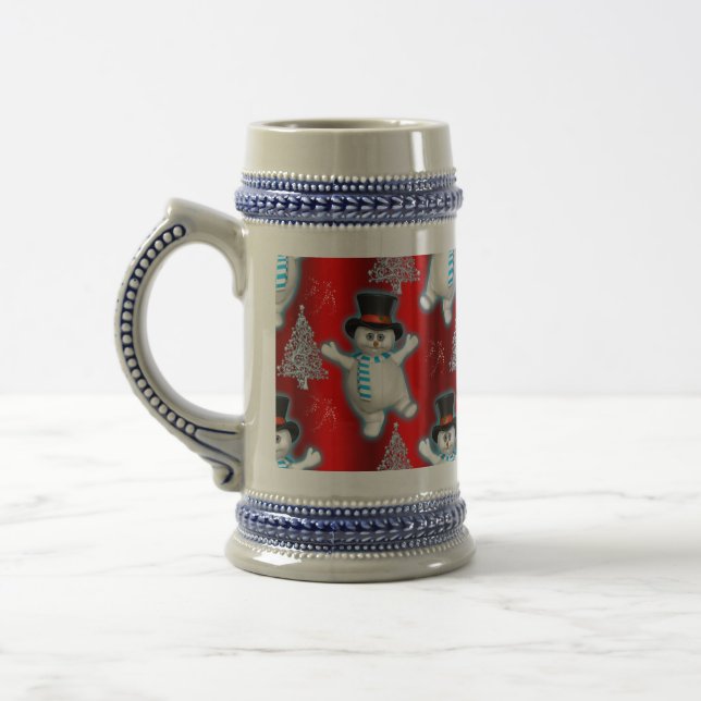 Cute Dancing Snowman Red Christmas Beer Stein (Left)