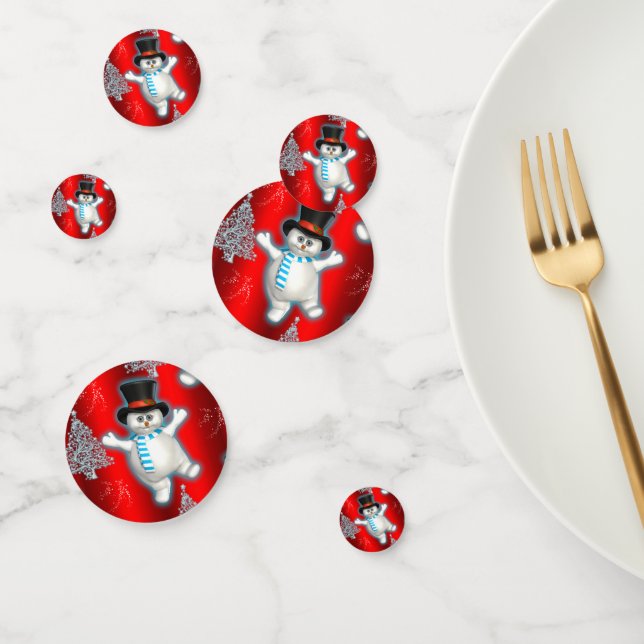 Cute Dancing Snowman Red Christmas Confetti (Group)