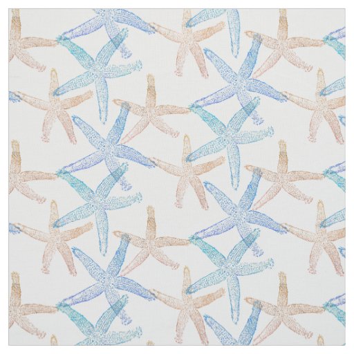 Cute Dancing starfish star fish white blue sand Fabric