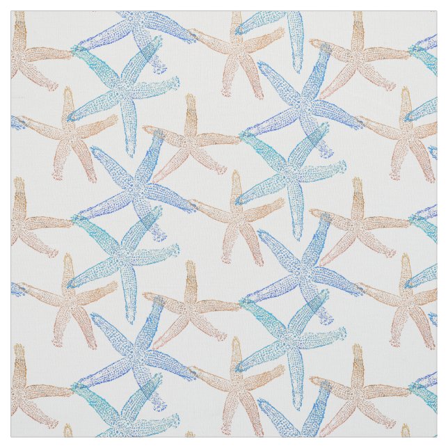 Cute Dancing starfish star fish white blue sand Fabric (Swatch)