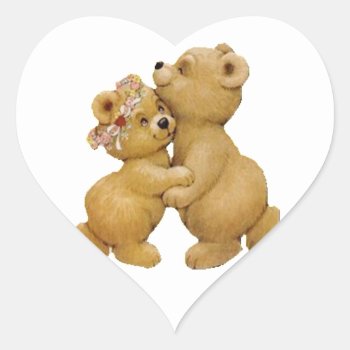 Cute Dancing Teddy Bears Heart Sticker by stargiftshop at Zazzle