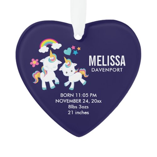 Cute Dancing Unicorns Magical Rainbow Baby Birth Ornament
