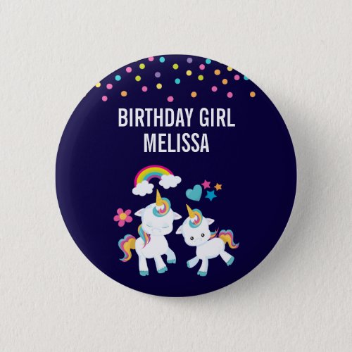 Cute Dancing Unicorns Magical Rainbow Birthday Button