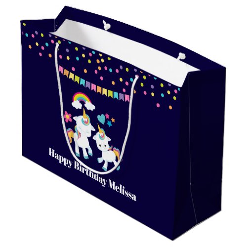 Cute Dancing Unicorns Magical Rainbow Birthday Large Gift Bag