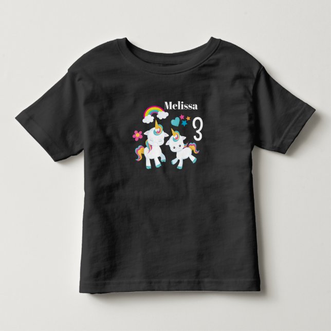 Cute Dancing Unicorns Magical Rainbow Birthday Toddler T-shirt (Front)